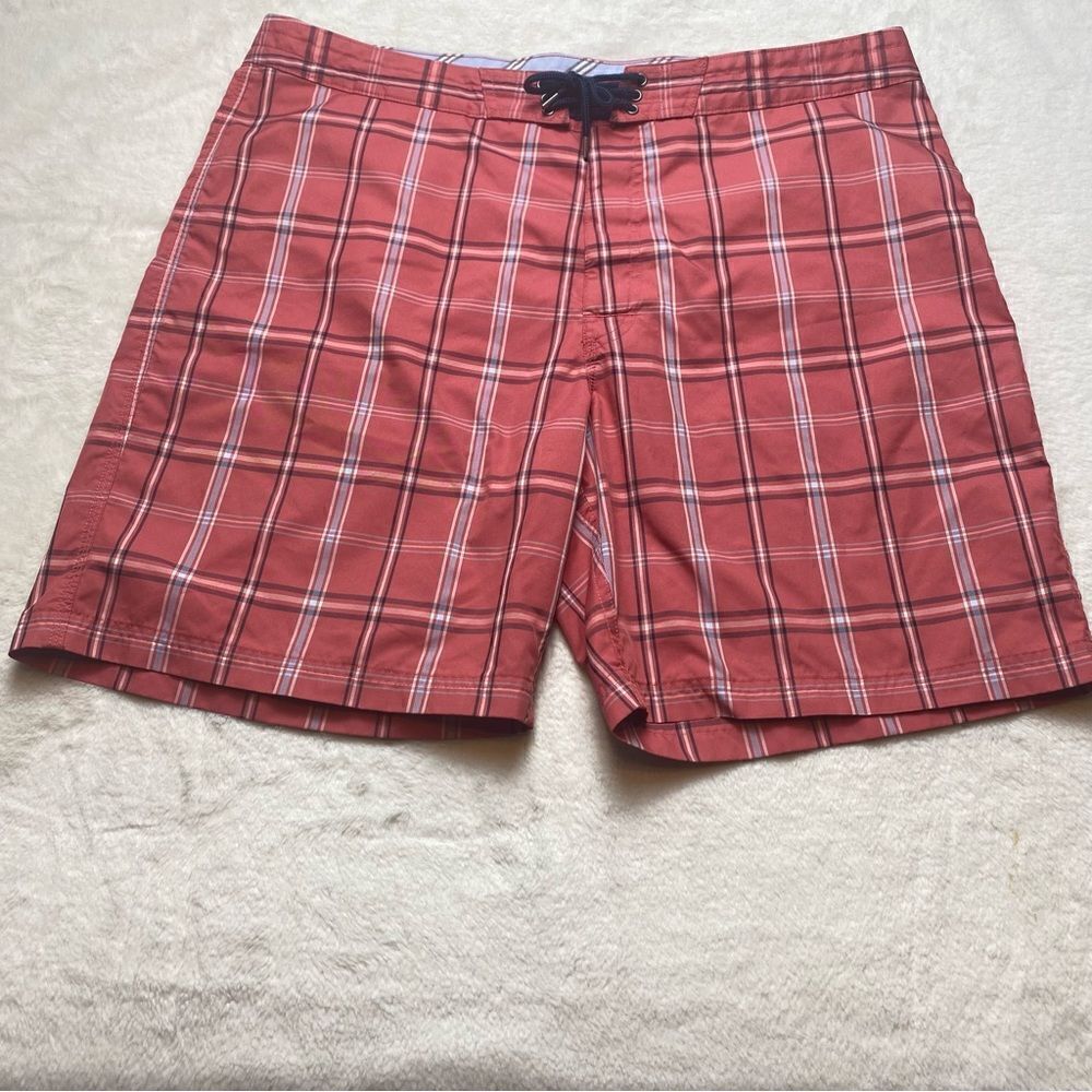Brooks Brothers Coral Plaid Swim Shorts Size 38